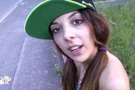 AMATEUR CREAMPIE Teen slut gets ANAL fucked outdoor Public