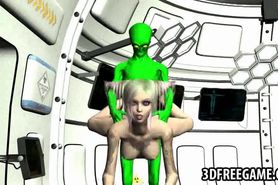 Sexy 3D cartoon blonde babe fucked by an alien