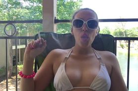 Goddess D Smoking White Filter 100 Cigarette In Bikini Top - Big Perky Boobs