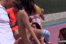 Two tennis players fuck a bunch of teen chicks