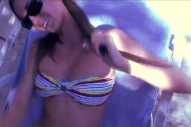 Hot bitch sunbathing gets talked into taking her bikini off