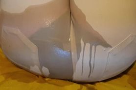 Bedwetting in pee stained white jeans. Feeling lazy and wet the bed again P