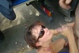 Wife sucking cock of a truck driver Public Nudity