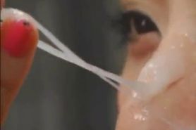 Asian Whore Gets Off to Glass of Cum