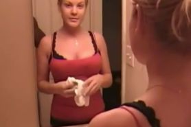Hot blond wife gets fucked in bathroom