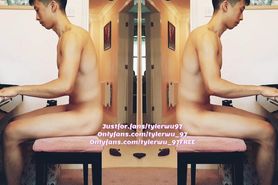 Asian boy Tyler Wu playing piano naked