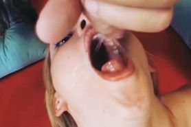 Petite Babe Devours Cumshot Tugged In Her Mouth