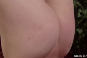 Upside down suspended babe ass whipped