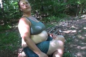 Smoking Showing Off Big Belly in Park with Cumshot on Tongue Frangelica PlanetFunCamp MILF Outdoors