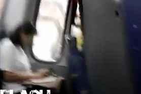 cum near woman on bus