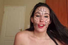 Self Degrading Slut Gags herself and self Face Slapping with Dirty Talk