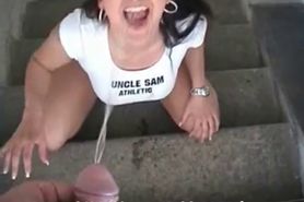 Gorgeous perverted brunette loving the pee on her tight shirt - video 1