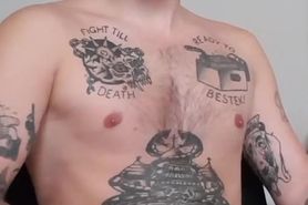 Tattooed Big Cock Guy Shoots Thick Load