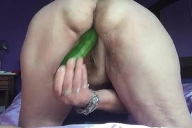 Slutty granny fucks  hairy pussy from be with cumcumber