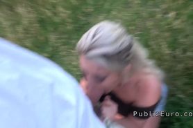 Blonde deep throats monster cock in public
