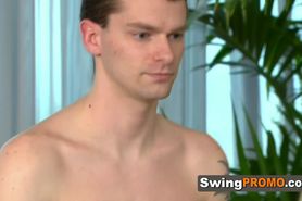 Dude drags wife into swinger party and she has a GOOD time