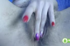 Grey panty cameltoe, slapping and gapping hairy pussy. Wet squirt