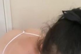 Big Ass brunette sucking cock for the first time