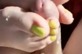 Lime green toes footjob