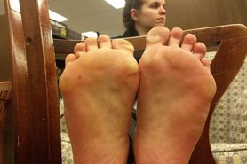 Runner Shows Her Feet in LIbrary