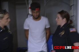 Black dude gets arrested and obligated to fuck two horny cops during a police procedure at the hood