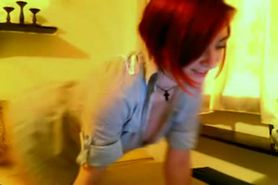 Curvy Redhead Sucks and fucks on Webcam