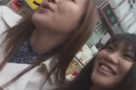 Japanese Lesbians kissing in 0ublic