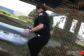 Busty female cop is getting fucked from behind by a huge black cock