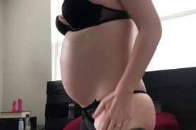 Tiny Pregnant Slut Fingers her Holes and then Sucks off the Camera Guy.