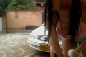 Hot teen girls wash car