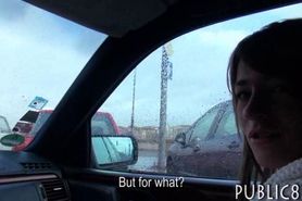 Amateur brunette Czech girl fucked in the car for money