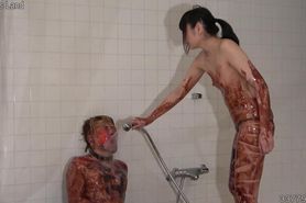 Japanese Femdom Wet and Messy with Chocolate Sauce