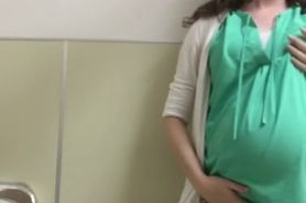 Pregnant Receptionist is too Horny, Sneaks into Bathroom to Finger herself