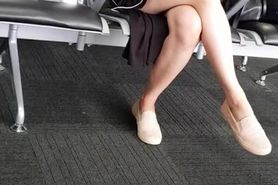 Candid Asian Legs waiting at the airport