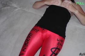 TRAILER - Perfect cameltoe in red spandex leggings, he had a huge blowjob