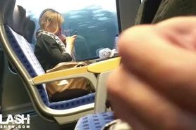Dickflash blonde on train