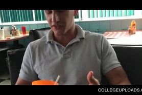 College hottie blowing dick in a restaurant