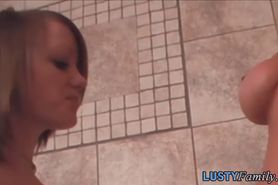 Stepmom seduces teen babe in the shower