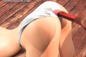Blonde hentai babe gives blow and footjob