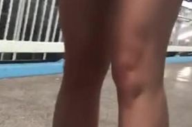 Hong Kong bitch pissing on footbridge