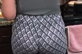 Pawg wife cooking in see through leggings