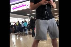 bulge in public in the airport Xposed