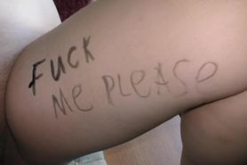 Wife slowly covered in dirty and lewd body writings!