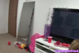College teens suck cock and eat pussy during naughty game of twister