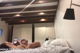 He's filming and fucks a naughty brunette