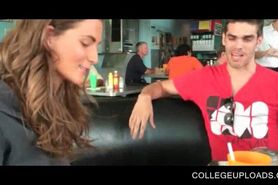 College beauty flashing tits in a restaurant