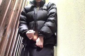 Outdoor wank in Adidas trackies and North Face puffer