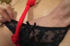 Uncensored blindfolded and bound Japanese lotion play