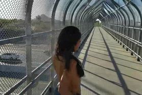 Asian Girl Gets Naked in Front of Highway Overpass