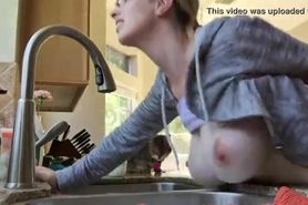 Big boobs neighbor fucked over the kitchen sink
